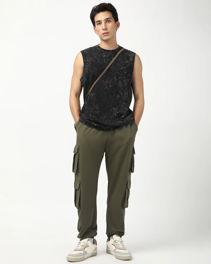 bewakoof  Men's Winter Moss Green Super Loose Fit Cargo Warm Joggers for Men | Best Price UAE